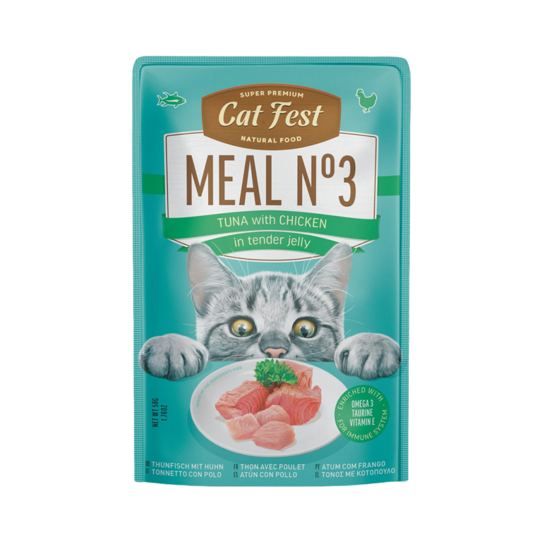 Cat Fest ארוחת נתחונים בג'לי טונה ומקלות סרטן 50 גרם