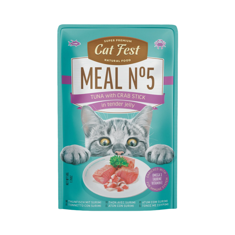 Cat Fest ארוחת נתחונים בג'לי טונה ומקלות סרטן 50 גרם